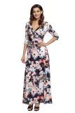 Dark Floral Print Wrapped Long Boho Dress