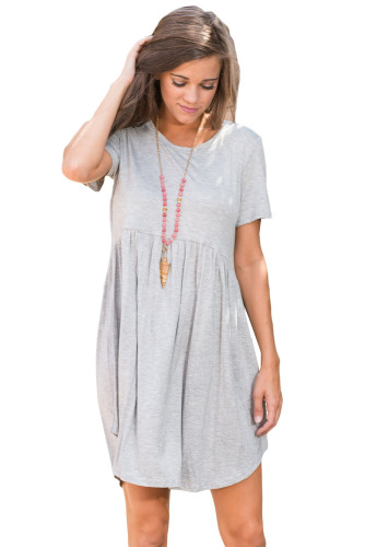 Gray Short Sleeve Pullover Babydoll Style Casual Dress