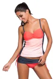 Orange Ombre Bandeau Tankini Grey Skort Set