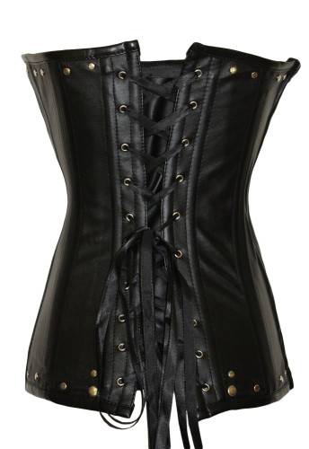 Black Studded Leather Corset with Thong