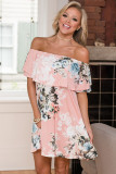 Ruffle Off Shoulder Peachy Floral Mini Dress