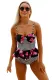 2pcs Floral Print Striped Flounce Tankini Swimsuit