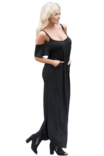 Black Sassy Open Shoulder Maxi Dress