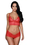 Red Stretch Lace Bralette Lingerie Set