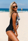 Knot Center Dots and Stripes Front Black Back Monokini