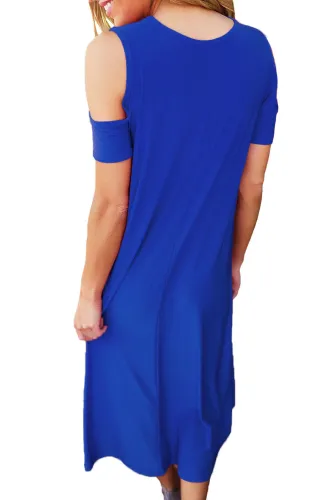 Royal Blue Cold Shoulder Short Sleeve High Low Dress