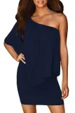 Multiple Dressing Layered Dark Blue Mini Dress