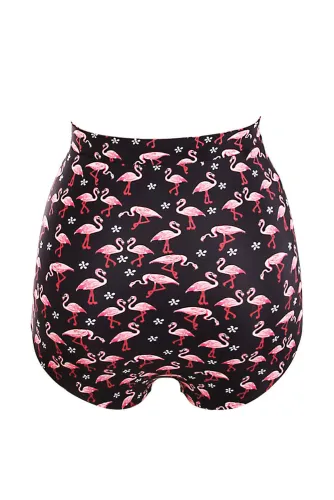 Waterfowl Print Black Plus Size High Waist Swim Bottom