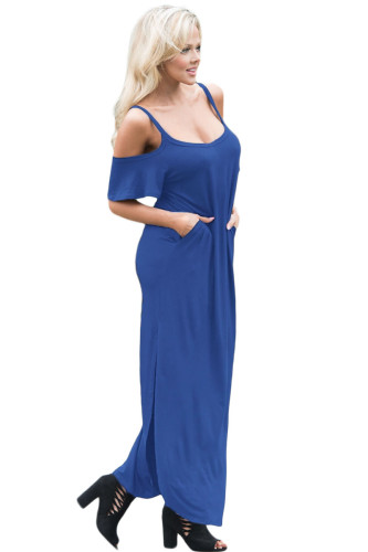 Blue Sassy Open Shoulder Maxi Dress
