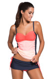 Orange Ombre Bandeau Tankini Grey Skort Set