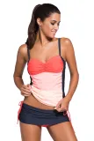 Orange Ombre Bandeau Tankini Grey Skort Set