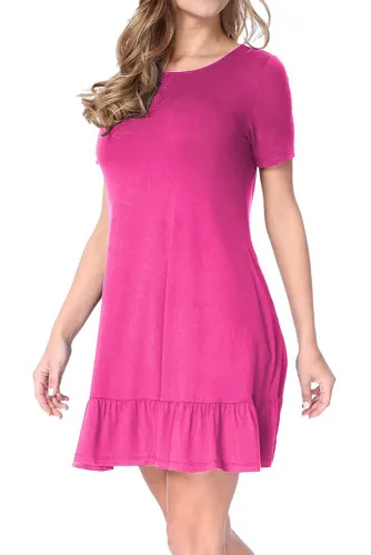 Rosy Short Sleeve Draped Hemline Casual Shirt Dress