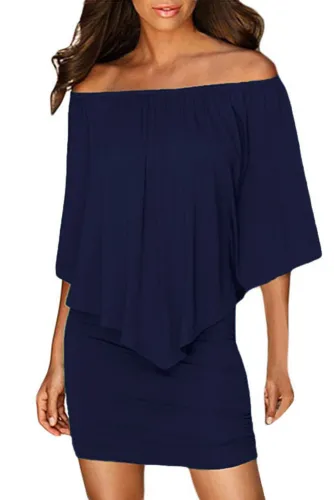 Multiple Dressing Layered Dark Blue Mini Dress