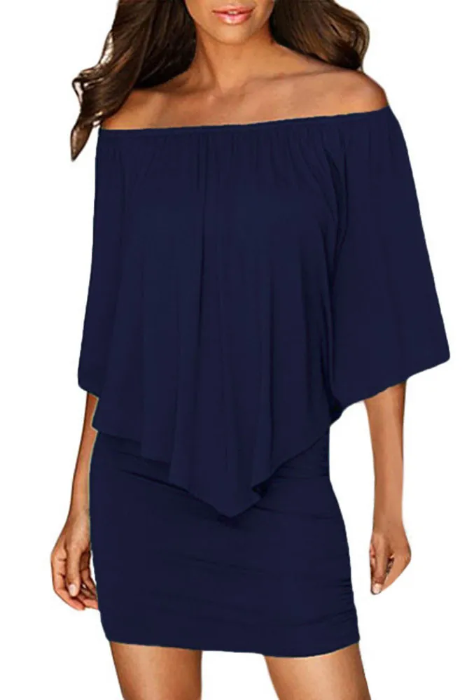 Multiple Dressing Layered Dark Blue Mini Dress