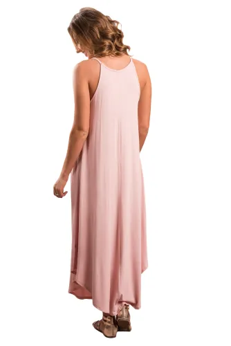 Pink Sexy Chic Sleeveless Asymmetric Trim Maxi Dress