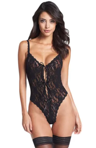 Black Lace Open Gusset Teddy Lingerie