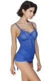 Royal Blue Lace Me up Garter Chemise Set with G-String