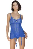 Royal Blue Lace Me up Garter Chemise Set with G-String