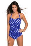 Vintage Inspired 1950s Style Blue Polka Dot Teddy Swimsuit