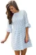 Navy White Stripe Flounce Sleeve Seersucker Dress