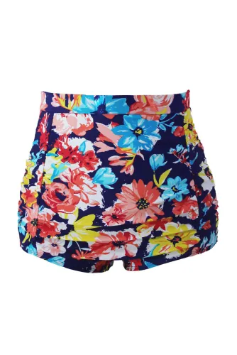Blooming Navy Retro High Waist Swim Bottom