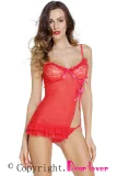 Red Sexy Night Lace Cup Babydoll with Slit