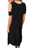 Black Cold Shoulder Short Sleeve High Low Dress