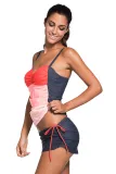 Orange Ombre Bandeau Tankini Grey Skort Set