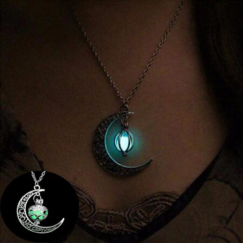 FAMSHIN 2017 New Hot Moon Glowing Necklace, Gem Charm Jewelry,Silver Plated,Halloween Gifts
