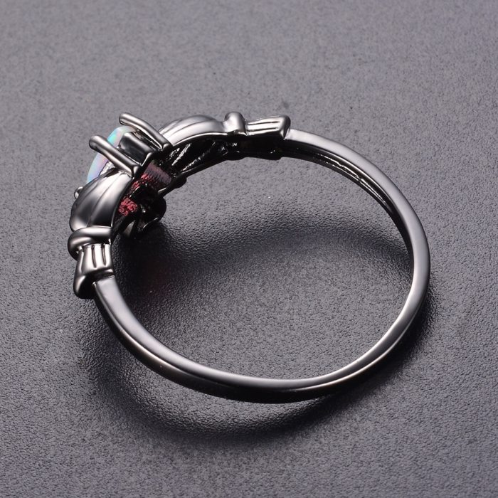 KNOCK  high Charming Heart Shape Fire Opal Rings For Women Wedding Band Vintage Black  Filled White  Ring