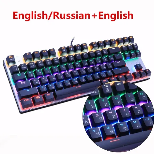 Metoo  Edition Mechanical Keyboard 87 keys Blue Switch Gaming Keyboards for Tablet Desktop  Russian sticker