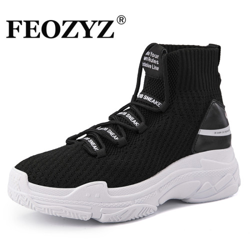 FEOZYZ Shark Sneakers Women Men Knit Upper Breathable Sport Shoes Chunky Shoes High Top Running Shoes For Men Women