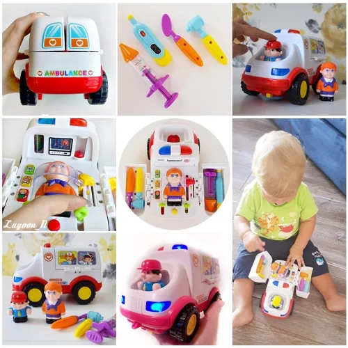 HOLA 836 Ambulance Doctor Vehicle Set 2-in-1 Baby Toys Pretend Doctor Set & Medical Kit Inside Bump & Go Toy Car with Lights