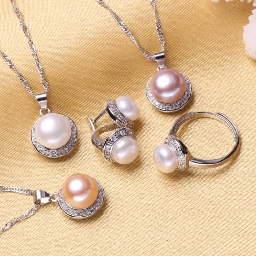 FENASY Freshwater pearl jewelry sets for women fashion trendy s925 sterling silver necklace & pendant earrings ring 2018 new
