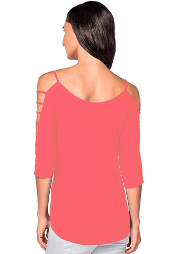 Watermelon Red Strappy Cold Shoulder Top 001