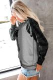 Gray Crewneck Camo Print Long Sleeve Sweatshirts