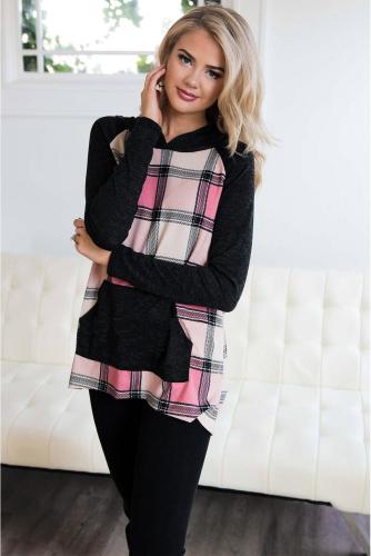 Pink Plaid Pullover Hoodie