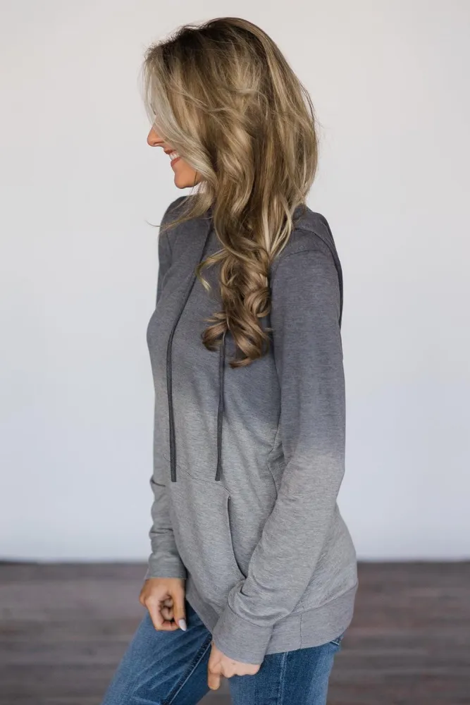Gray Ombre Kangroo Pocket Pullover Hoodies
