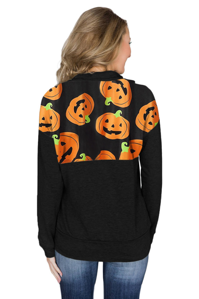 1/4 Zip Halloween Pumpkin Pullover Long Sleeve Sweatshirt