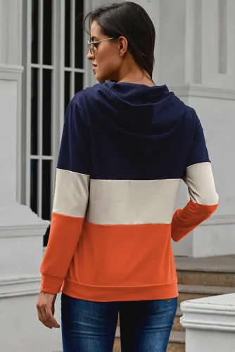 Blue Color Block Zipped Neck Hoodie
