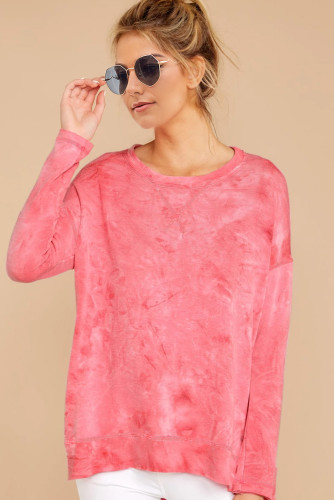 Pink Drop Shoulder High Low Hem Sweatshirt