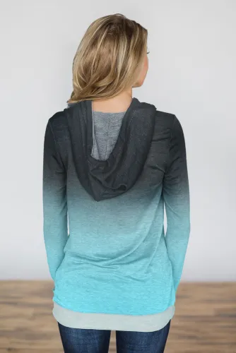 Green Ombre Kangroo Pocket Pullover Hoodies
