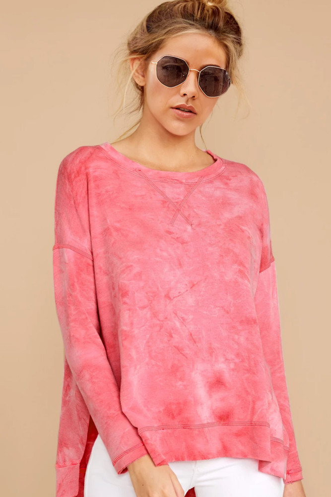 Pink Drop Shoulder High Low Hem Sweatshirt