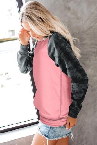 Pink Crewneck Camo Print Long Sleeve Sweatshirts