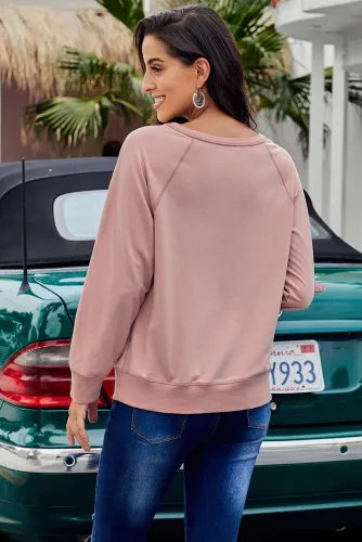Pink French Terry Cotton Blend Pullover Sweatshirt