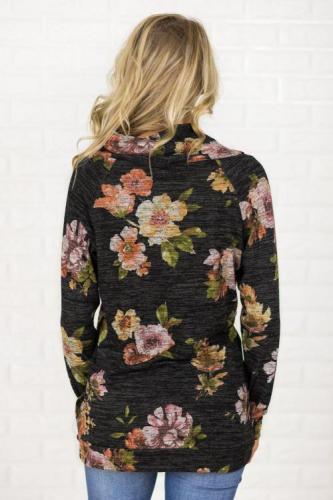 Black Floral Cowl Neck Sweatshirt