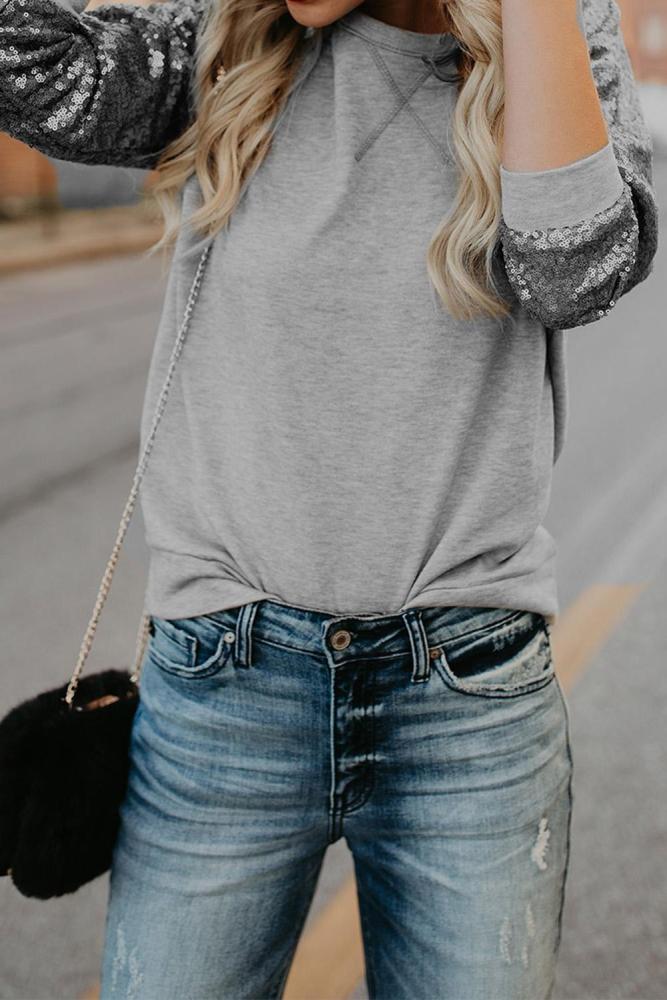 Gray Gotta Have It Sequin Knit Top