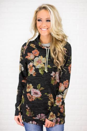 Black Floral Cowl Neck Sweatshirt