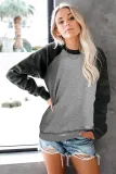 Gray Crewneck Camo Print Long Sleeve Sweatshirts