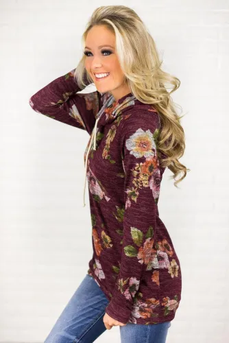 Red Floral Cowl Neck Sweatshirt